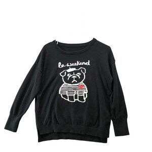French Connection Le Weekend Sweater Womens M Black Crewneck Bulldog Parisian